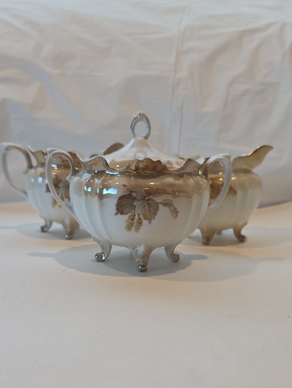 Antique Red Labe R Sl Prussia Sugar Bowl With Lid And 2 Creamers Circa 1910s